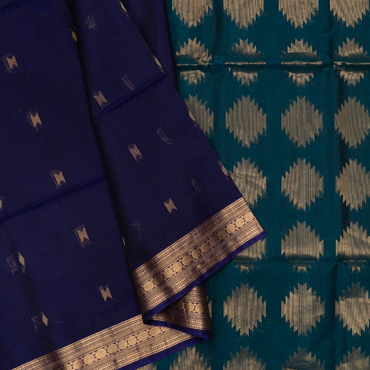 Hayagrivas Midnight Blue Kora Silk Cotton Saree SSCBF156H5-11