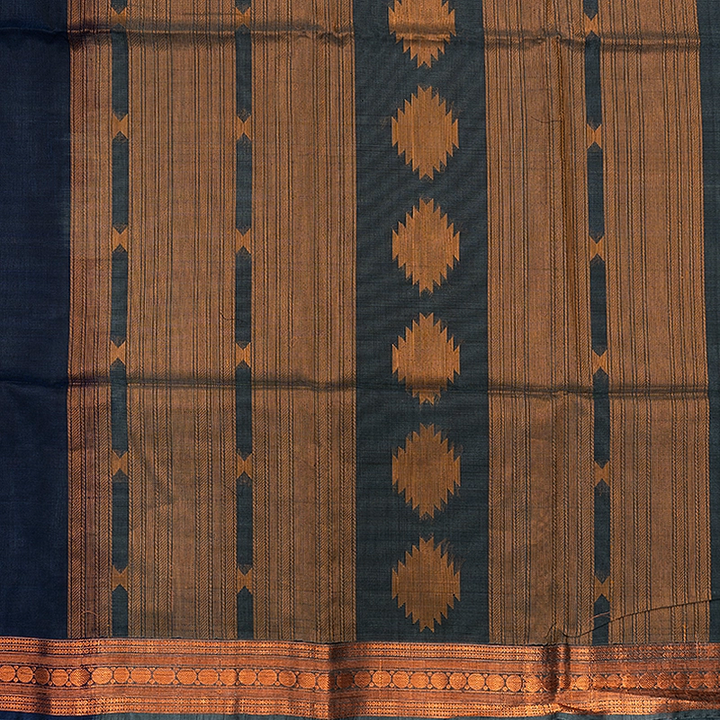 Hayagrivas Navy Blue Kora Silk Cotton Saree SSCBF156H5-6