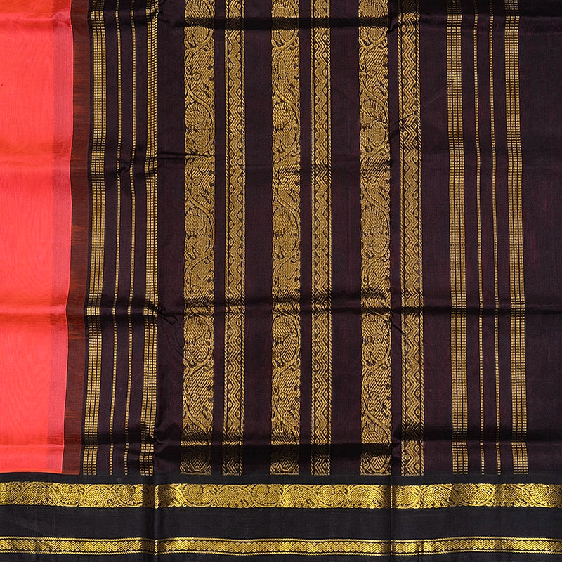 Hayagrivas Bright Orangish-Pink Pure Silk Cotton Saree SSCBF175I7-7