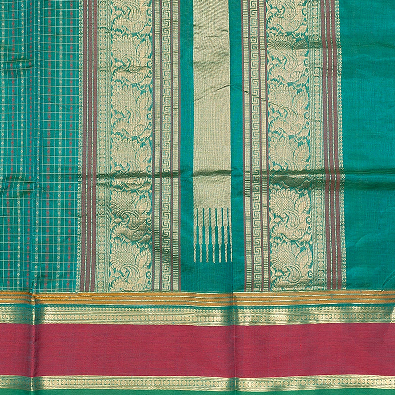 Hayagrivas Peacock Green Kanchi Silk Cotton Saree SSCBF179I11-6