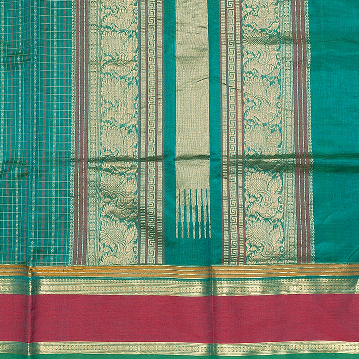 Hayagrivas Peacock Green Kanchi Silk Cotton Saree SSCBF179I11-6
