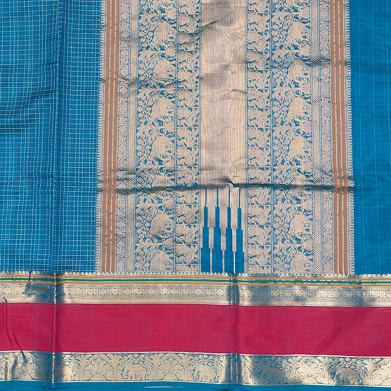Hayagrivas Peacock Blue Kanchi Silk Cotton Saree SSCBF179I12-12