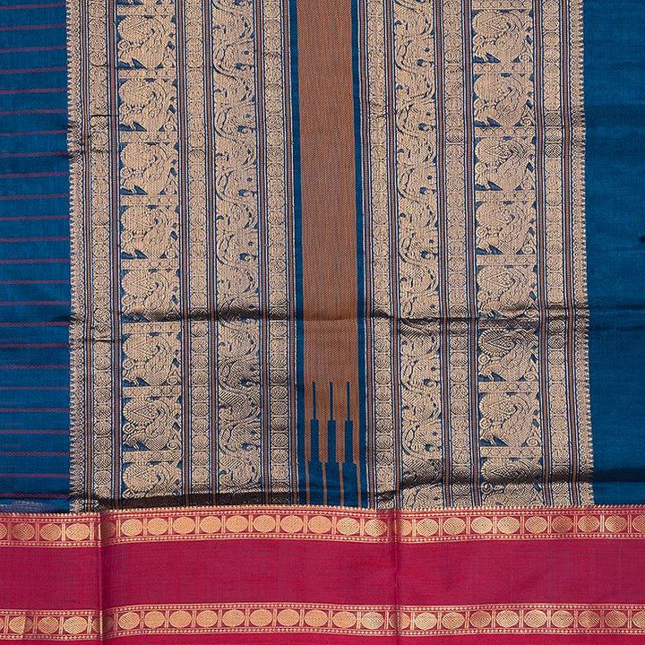Hayagrivas Peacock Blue Kanchi Silk Cotton Saree SSCBF179I4-15