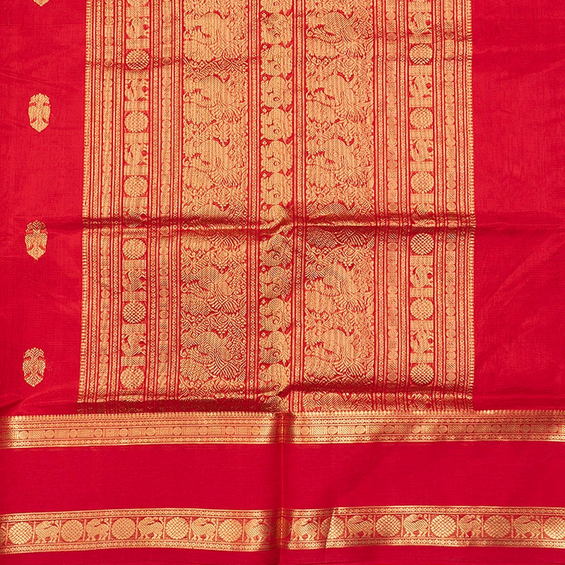 Hayagrivas Red Kanchi Silk Cotton Saree SSCBF179I7-5