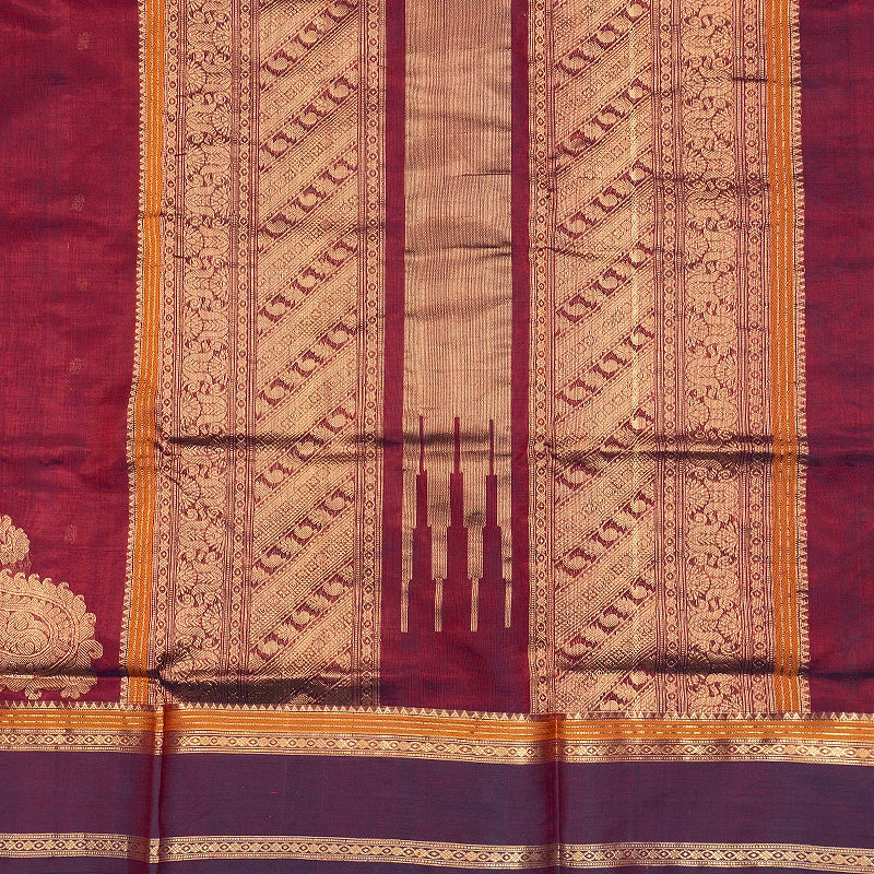 Hayagrivas Wine Maroon Kanchi Silk Cotton Saree SSCBF179I7-7