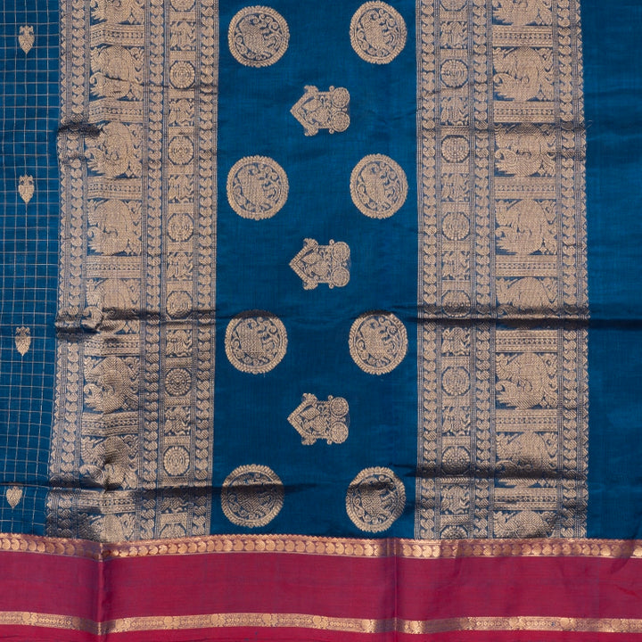 Hayagrivas Peacock Blue Kanchi Silk Cotton Saree SSCBF179I8-3