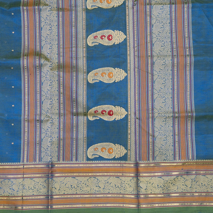 Hayagrivas Peacock Blue Kanchi Silk Cotton Saree SSCBF179I8-7