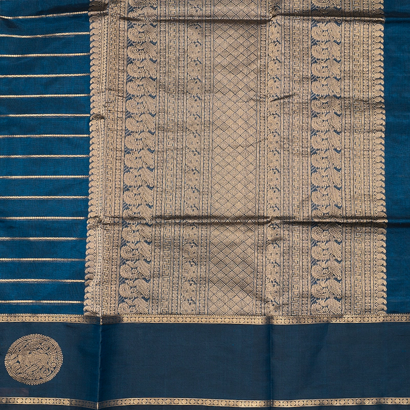 Hayagrivas Peacock Blue Kanchi Silk Cotton Saree SSCBF179I9-35