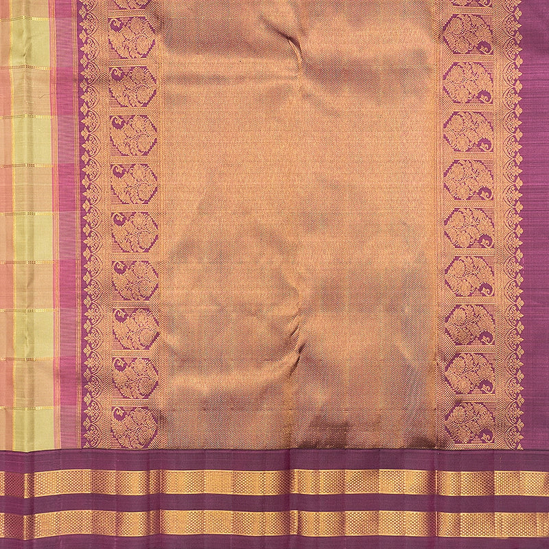 Hayagrivas Handloom Pastel Checks Kanjivaram Silk Saree with Wine Purple Border SSCBF186J4-1