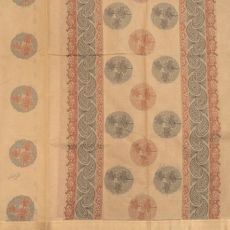 Hayagrivas Cream-Beige Handloom Cotton Saree SSSBF126H5-3