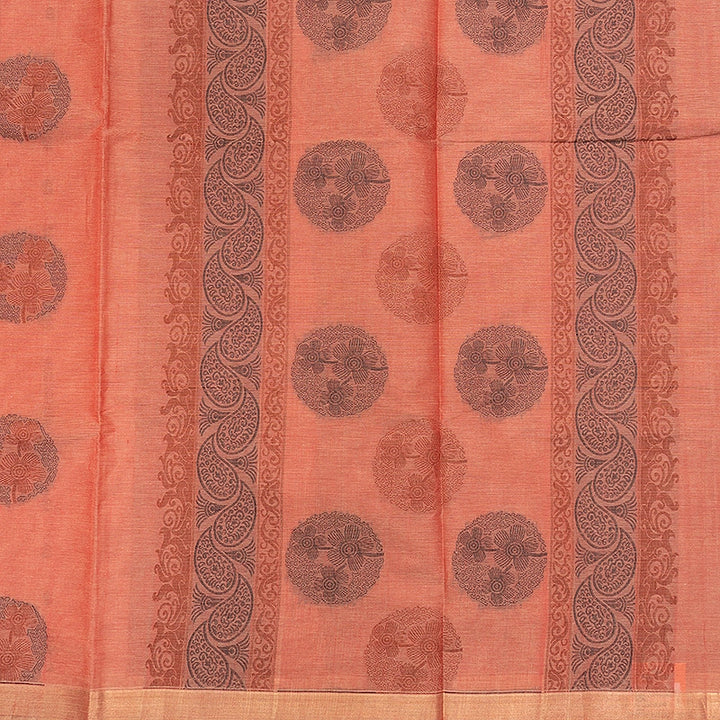 Hayagrivas Warm Peach-Coral Handloom Cotton Saree SSSBF126H5-4