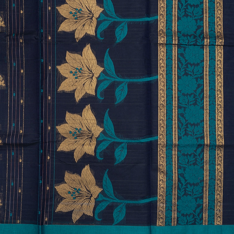 Hayagrivas Navy Blue Handloom Cotton Saree SSSBF127H3-1