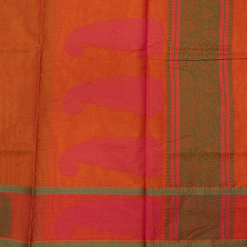 Hayagrivas Mustard-Orange Handloom Cotton Saree SSSBF127H6-3