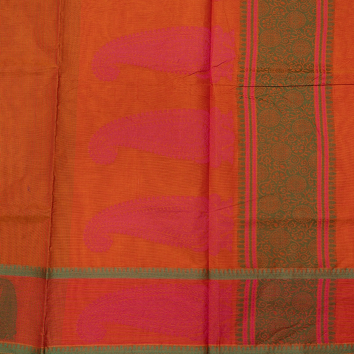 Hayagrivas Mustard-Orange Handloom Cotton Saree SSSBF127H6-3