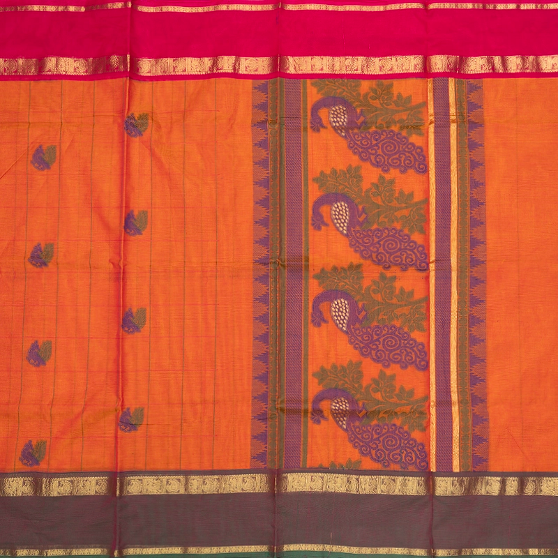 Hayagrivas Orange Handloom Chettinad Cotton Saree SSSBF131H4-1