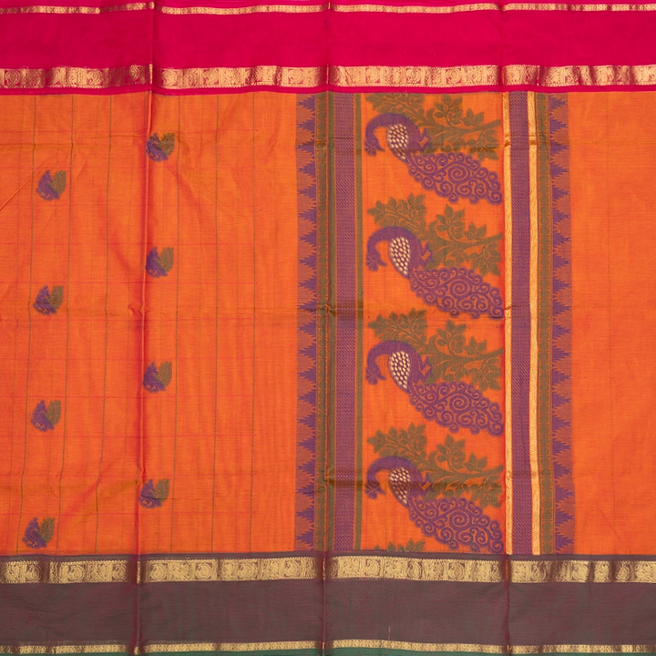 Hayagrivas Orange Handloom Chettinad Cotton Saree SSSBF131H4-1