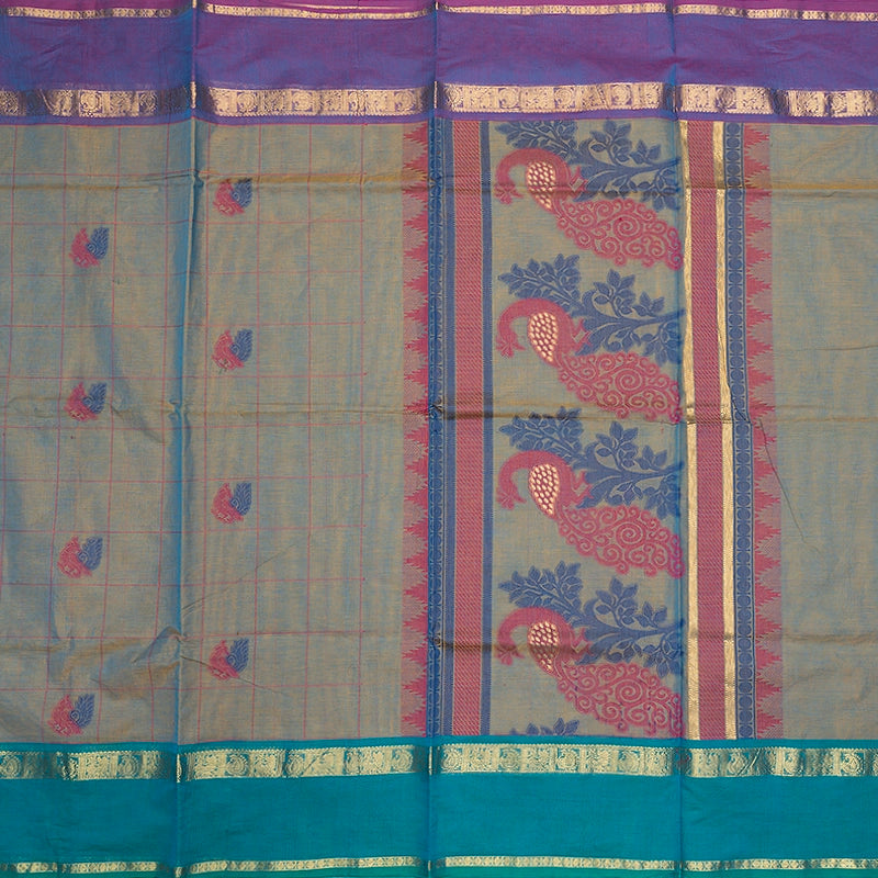 Hayagrivas Brown-Blue Dual Tone Handloom Chettinad Cotton Saree SSSBF131H4-2