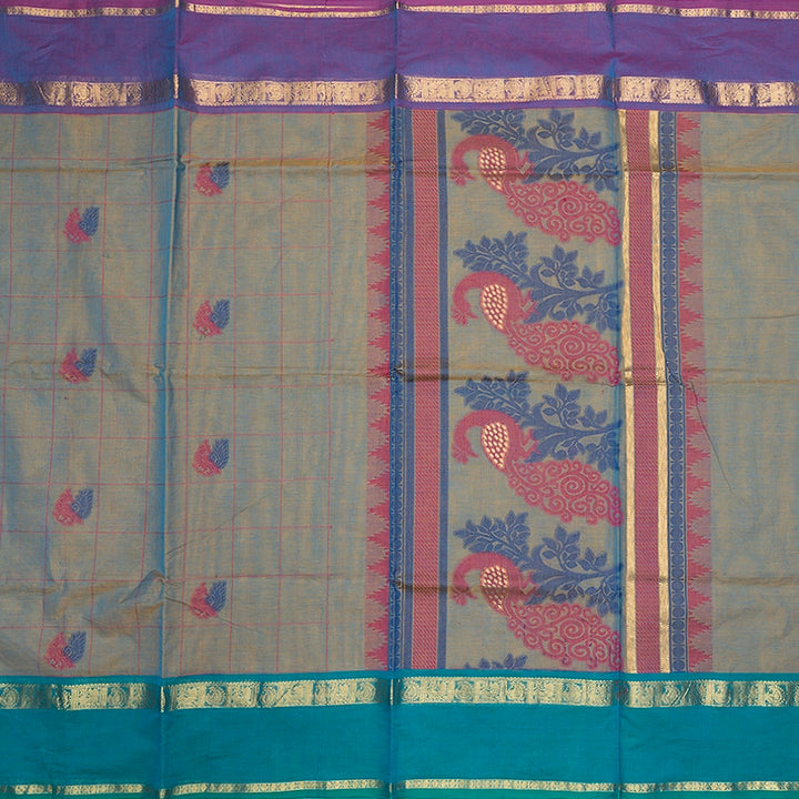 Hayagrivas Brown-Blue Dual Tone Handloom Chettinad Cotton Saree SSSBF131H4-2