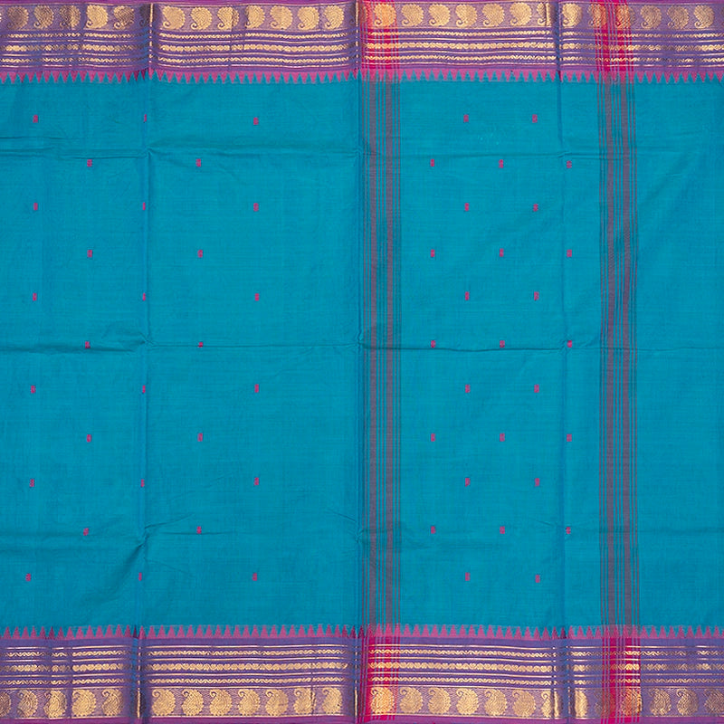 Hayagrivas Teal Blue Handloom Chettinad Cotton Saree SSSBF131H6-9