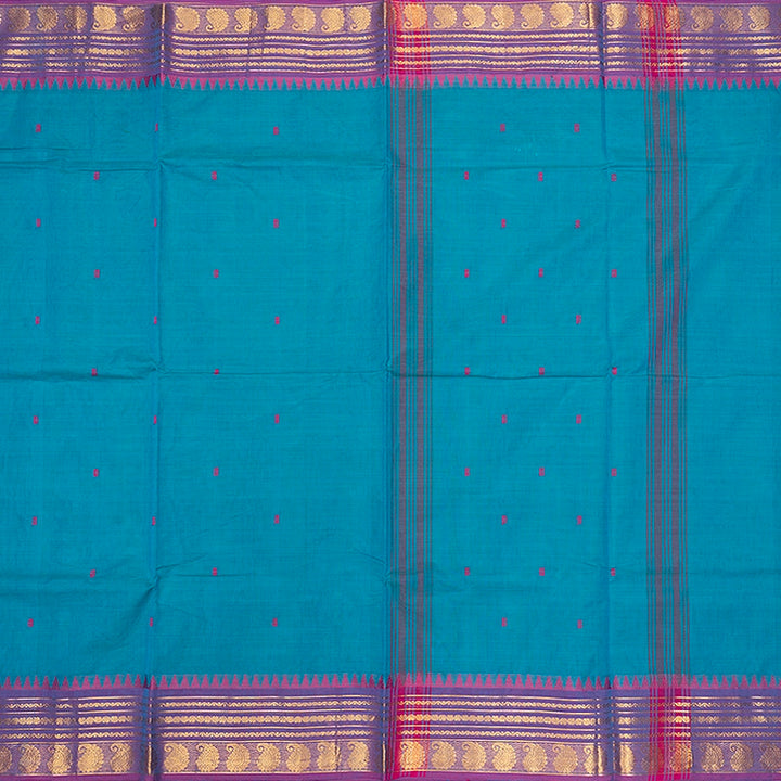 Hayagrivas Teal Blue Handloom Chettinad Cotton Saree SSSBF131H6-9