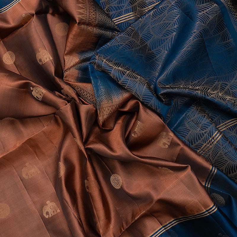 Hayagrivas Peachish-Brown Handloom Soft Silk Saree KBF232E2-11