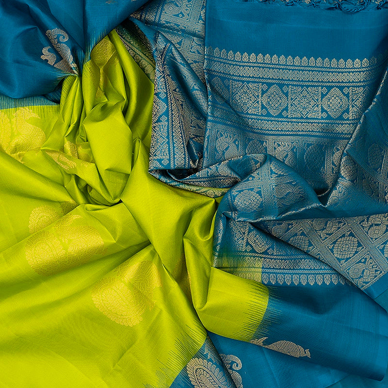 Hayagrivas Lime Green Handloom Soft Silk Saree KBF536G2-11