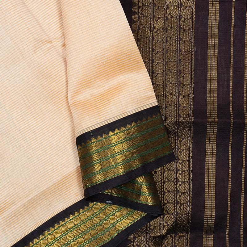 Hayagrivas Cream & Orange Stripes Pure Silk Cotton Saree SSCBF55E3-3