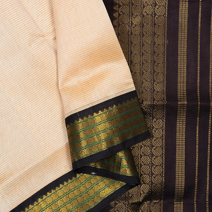 Hayagrivas Cream & Orange Stripes Pure Silk Cotton Saree SSCBF55E3-3