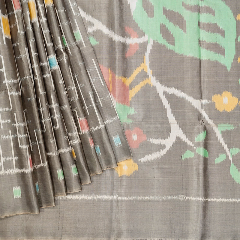 Hayagrivas Greige Handloom Ikkat Soft Silk Saree KBE2157A1-11