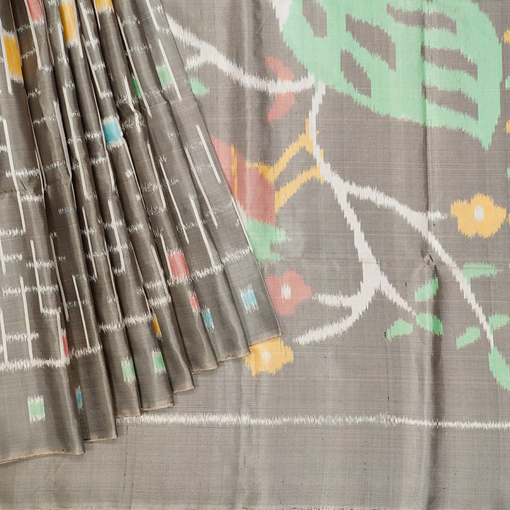 Hayagrivas Greige Handloom Ikkat Soft Silk Saree KBE2157A1-11