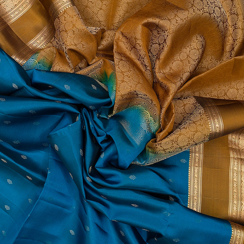 Hayagrivas Ananda Blue Handloom Soft Silk Saree KBF532G2-9