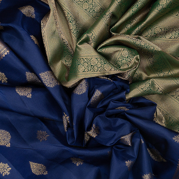 Hayagrivas Handloom Navy Blue Kanjivaram Silk Saree with Bottle Green Border KBF695G11-5