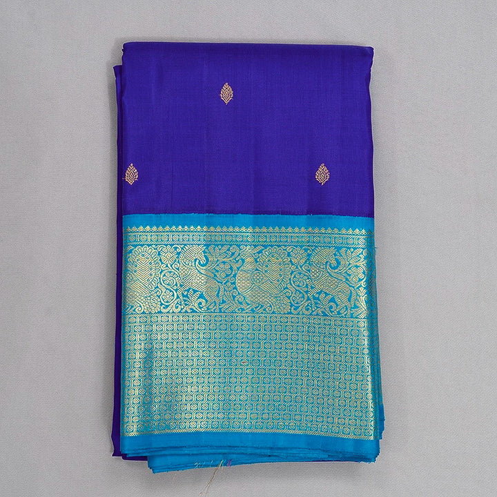 Hayagrivas Handloom MS Blue Kanjivaram Silk Saree with Sky Blue Border KBF378F1-2