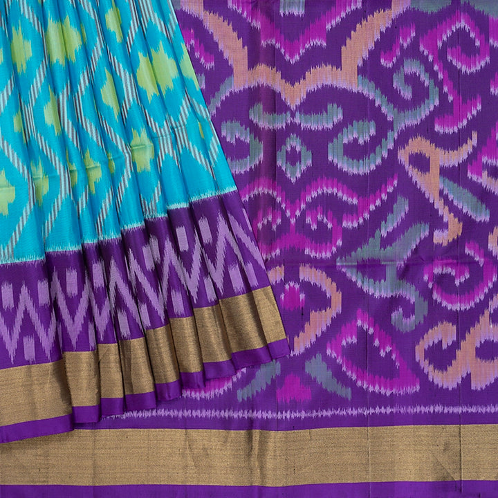 Hayagrivas Sky Blue Handloom Ikkat Soft Silk Saree KBE2150A1-12