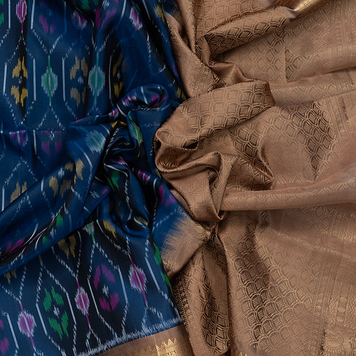 Hayagrivas Deep Peacock Blue Handloom Ikkat Soft Silk Saree KBE2150A2-4