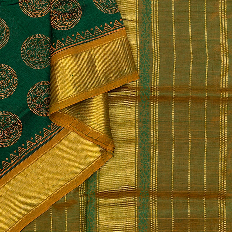 Hayagrivas Bottle Green Pure Printed Silk Cotton Saree HBF195E3-16