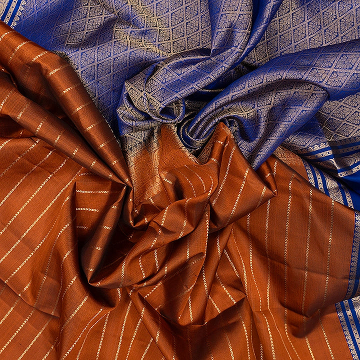 Hayagrivas Handloom Rust Orange Kanjivaram Silk Saree with Blue Border KBF695G10-1