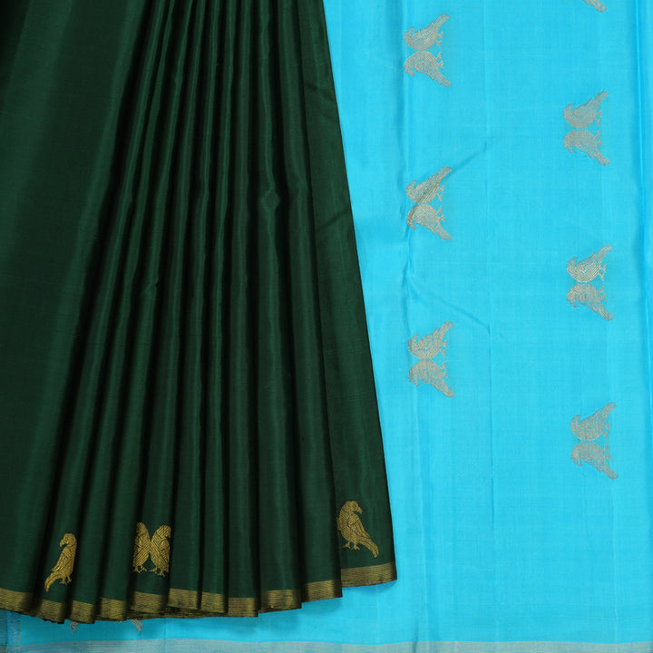 Hayagrivas Handloom Bottle Green Kanjivaram Silk Saree KBE1585K3-2