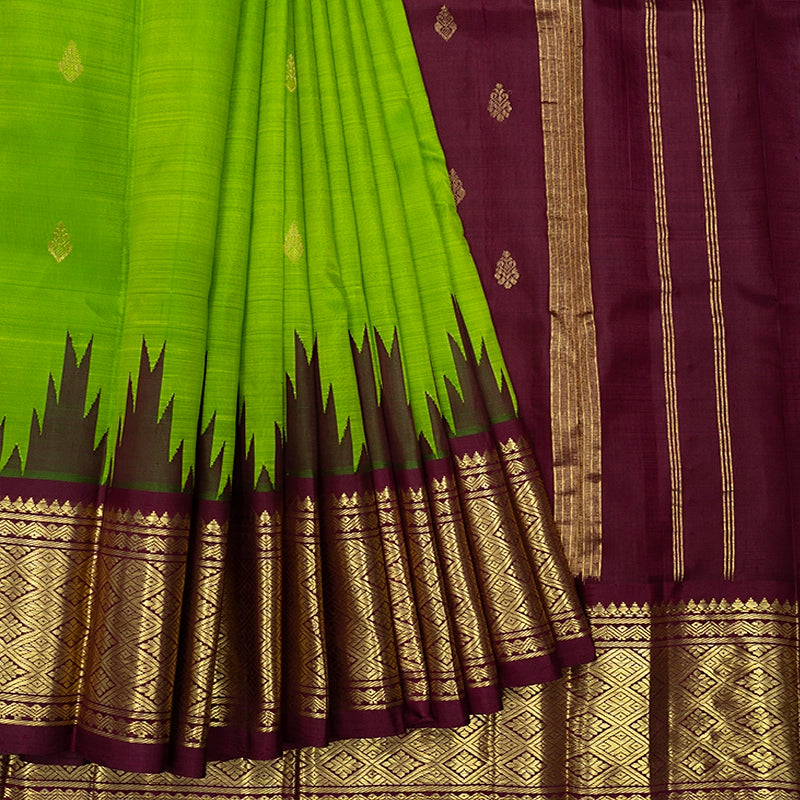 Hayagrivas Parrot Green Pure One-sided border Kanjivaram Silk Saree KBF513F2-1