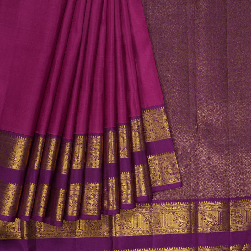 Hayagrivas Handloom Magenta Kanjivaram Silk Saree with Purple Border KBF291E2-2