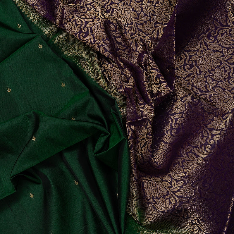 Hayagrivas Bottle Green Handloom Soft Silk Saree KBF46D1-4