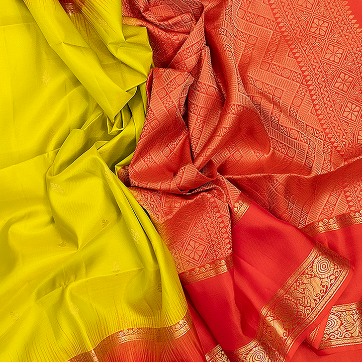 Hayagrivas Lemon Yellow Handloom Soft Silk Saree KBF705G3-5