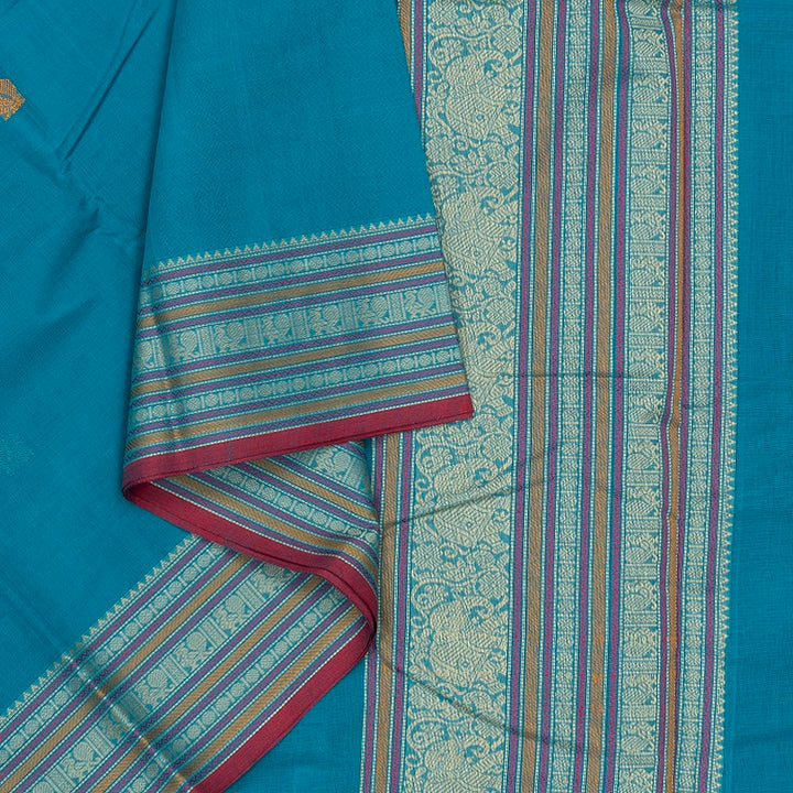 Hayagrivas Teal Blue Handloom Kanchi Cotton Saree SSCBF66E4-10