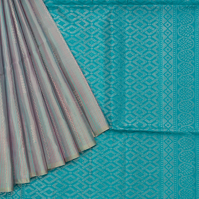 Hayagrivas Blue &amp; Pink Stripes Handloom Soft Silk Saree KBF534G6-3