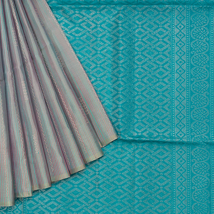 Hayagrivas Blue &amp; Pink Stripes Handloom Soft Silk Saree KBF534G6-3