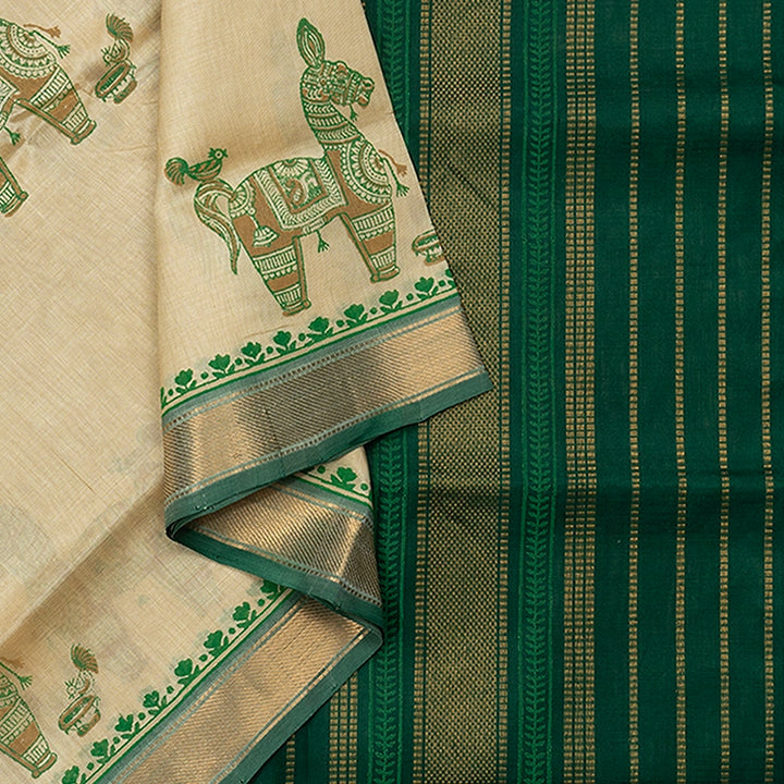 Hayagrivas Cream Pure Printed Silk Cotton Saree HBF195E5-1