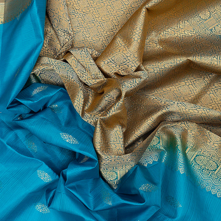 Hayagrivas Handloom Sky Blue Kanjivaram Silk Saree with Beige Border KBF582G2-6