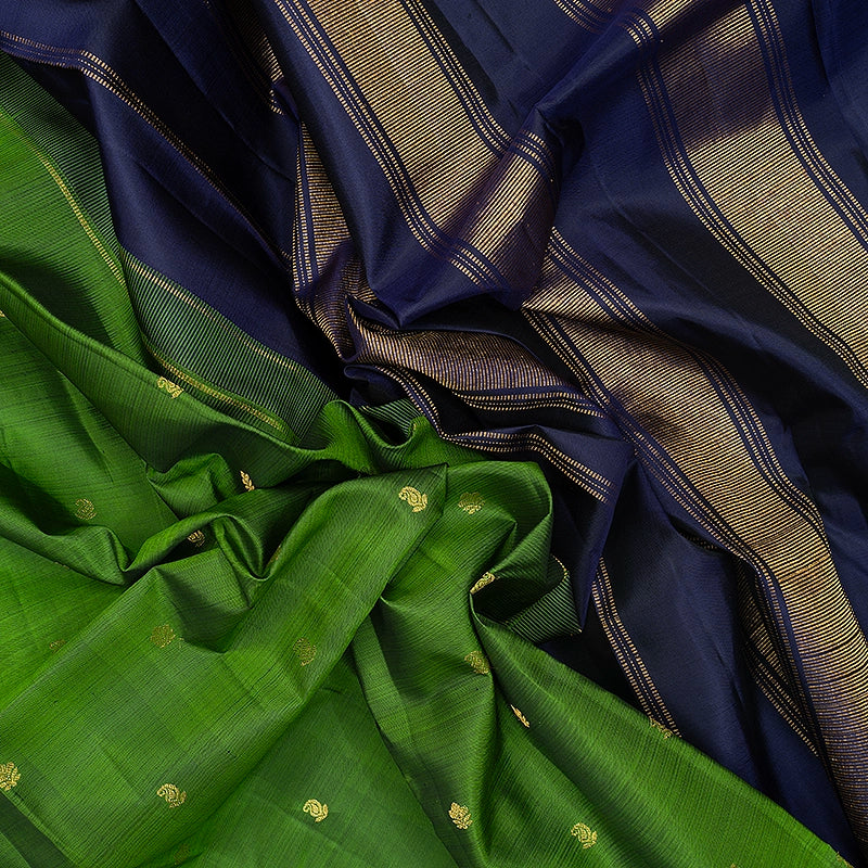 Hayagrivas Handloom Leaf Green Kanjivaram Silk Saree with Navy Blue Border KBF512F2-4
