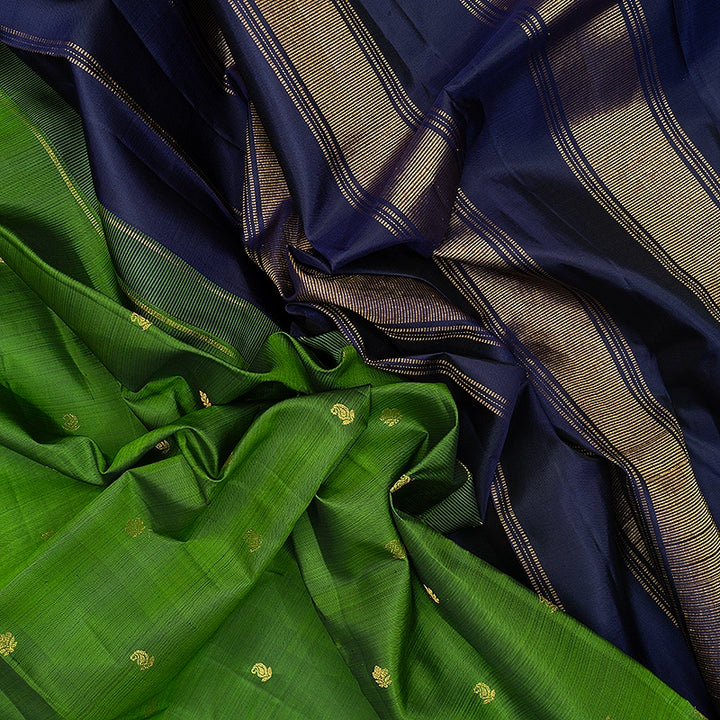 Hayagrivas Handloom Leaf Green Kanjivaram Silk Saree with Navy Blue Border KBF512F2-4