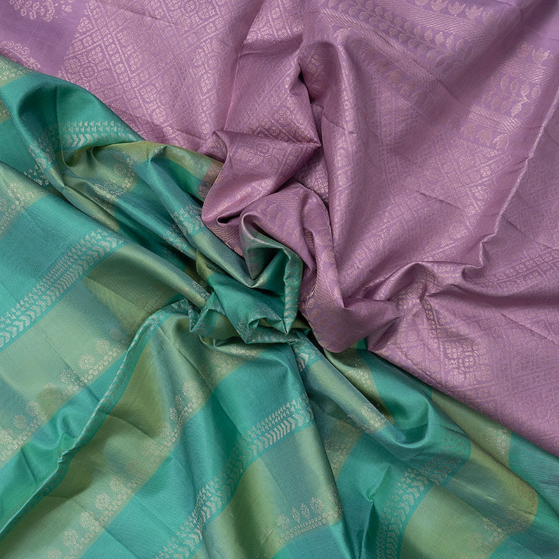 Hayagrivas Blue &amp; Green Stripes Handloom Soft Silk Saree KBF534G5-1